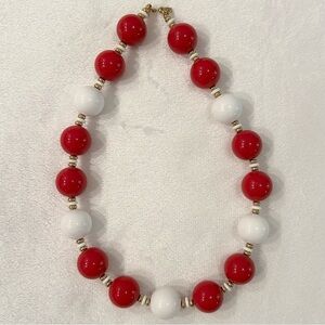 Vintage Monet Red & White Chunky Lucite Beaded Choker Necklace Modernist Jewelry